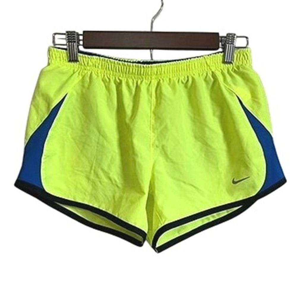 Nike Womens Running Shorts Athletic Neon Yellow Blue Trim Small